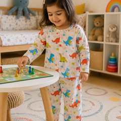 Colorful Dino |Half Sleeves| Checkered Muslin| Soft Unisex Muslin Set for New Born to 6 Years
