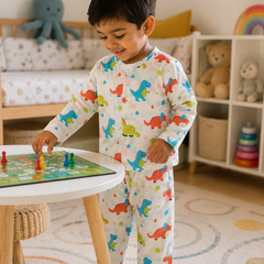 Colorful Dino |Half Sleeves| Checkered Muslin| Soft Unisex Muslin Set for New Born to 6 Years