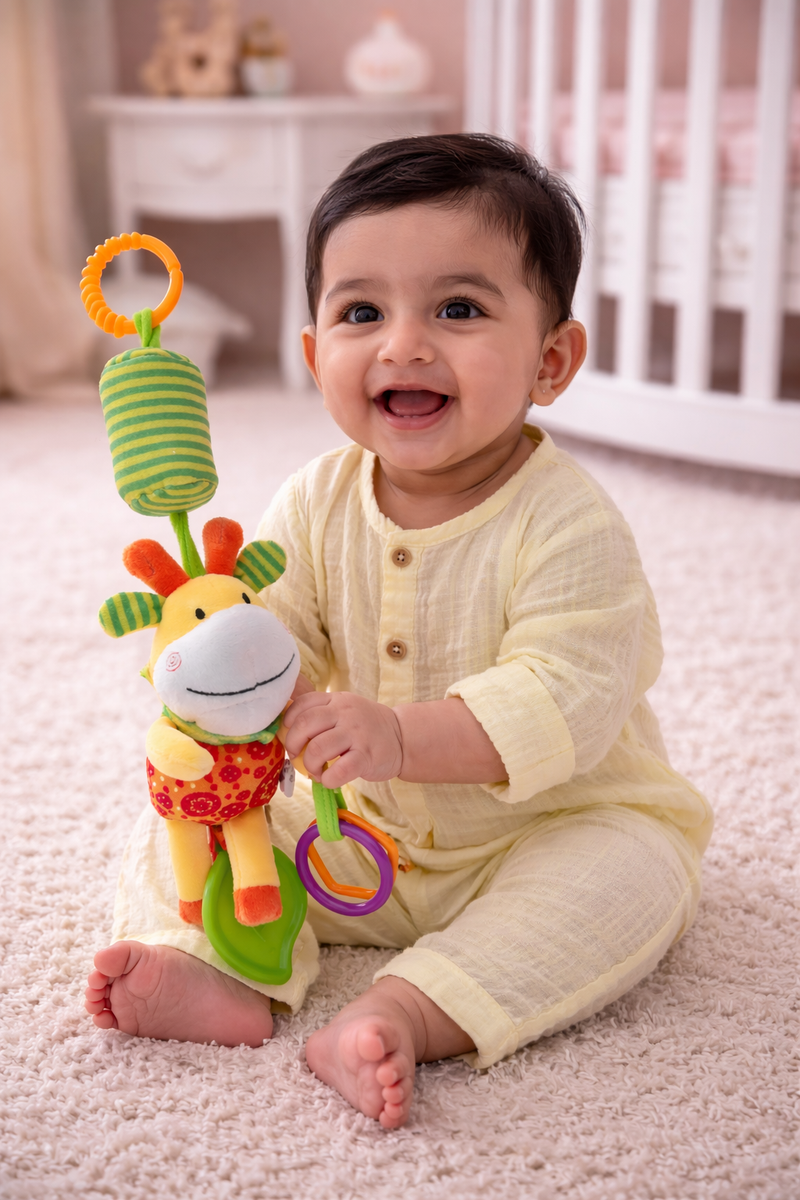 Soft Hanging Crinkle Rattle Sensory Toy for Babies with Teether (0–12 Months) - Giraffe