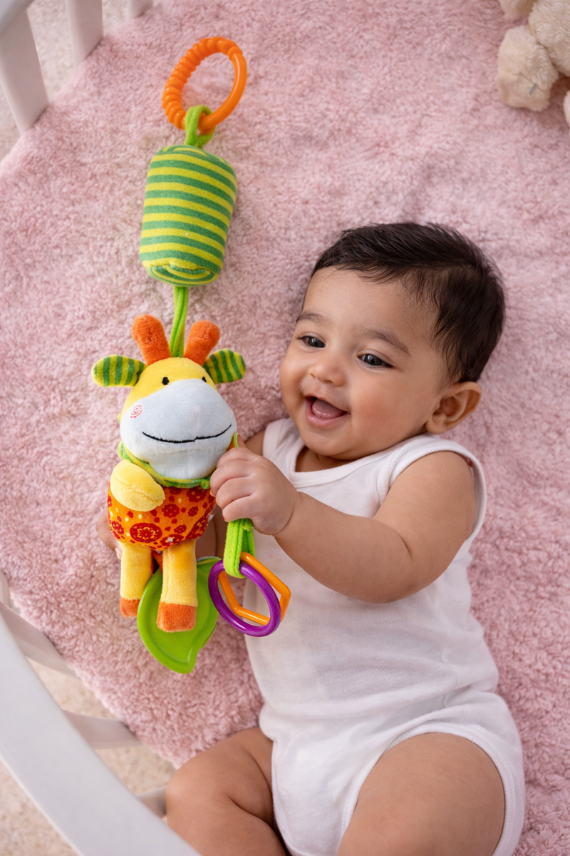 Soft Hanging Crinkle Rattle Sensory Toy for Babies with Teether (0–12 Months) - Giraffe