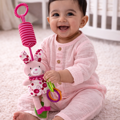 Soft Hanging Crinkle Rattle Sensory Toy for Babies with Teether (0–12 Months) - Pinky