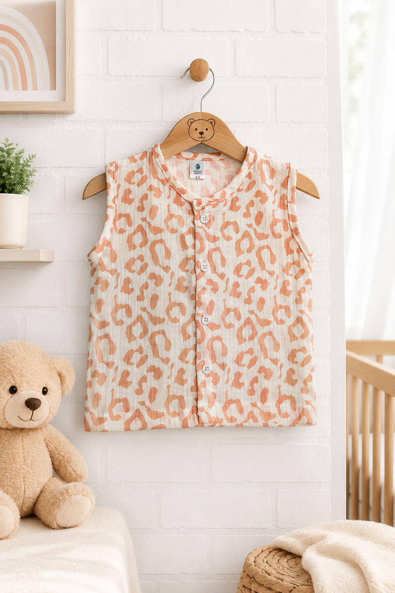 1 Pc Sleeveless Premium Crinkled Muslin Jhabla Vest - Pugmark