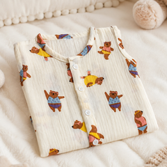 1 Pc Sleeveless Premium Crinkled Muslin Jhabla Vest - Bear Story