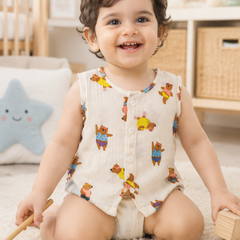 1 Pc Sleeveless Premium Crinkled Muslin Jhabla Vest - Bear Story