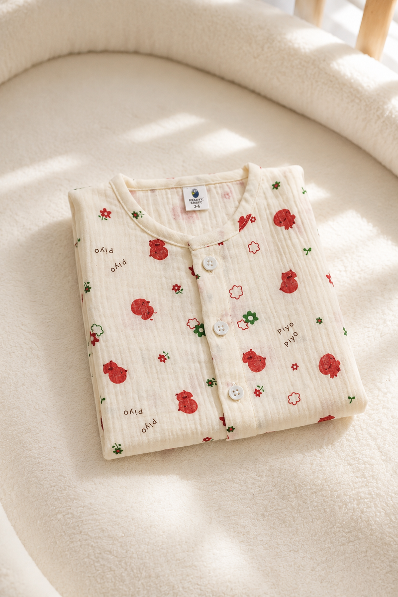 1 Pc Sleeveless Premium Crinkled Muslin Jhabla Vest - Cherry