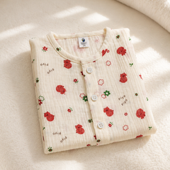 1 Pc Sleeveless Premium Crinkled Muslin Jhabla Vest - Cherry