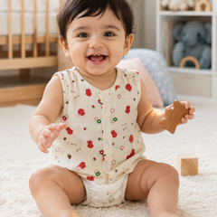 1 Pc Sleeveless Premium Crinkled Muslin Jhabla Vest - Cherry