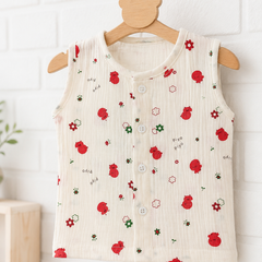 1 Pc Sleeveless Premium Crinkled Muslin Jhabla Vest - Cherry