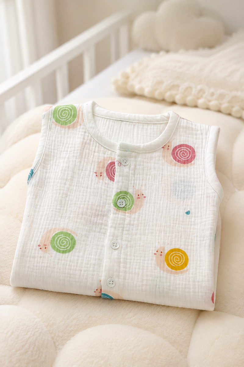1 Pc Sleeveless Premium Crinkled Muslin Jhabla Vest - Swirl
