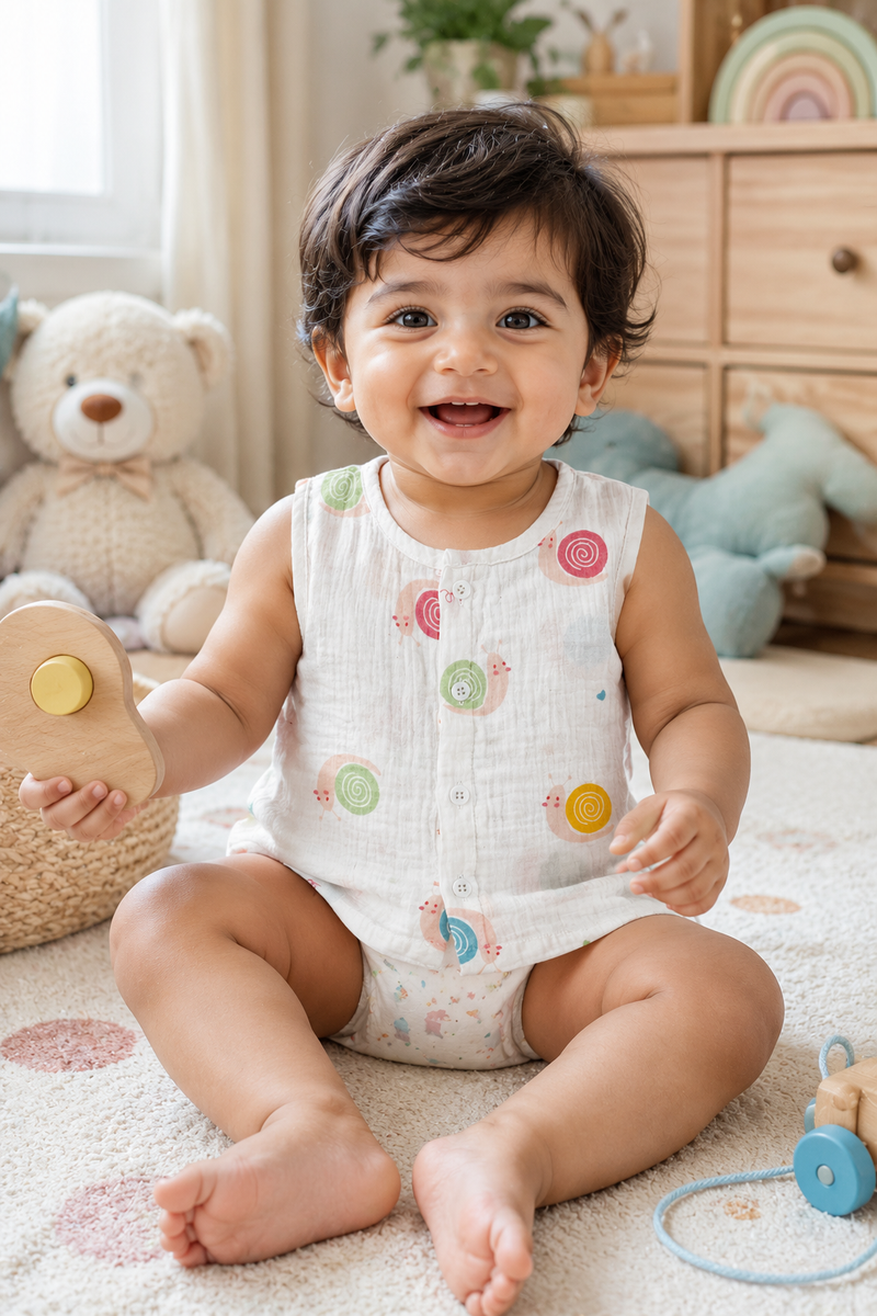 1 Pc Sleeveless Premium Crinkled Muslin Jhabla Vest - Swirl