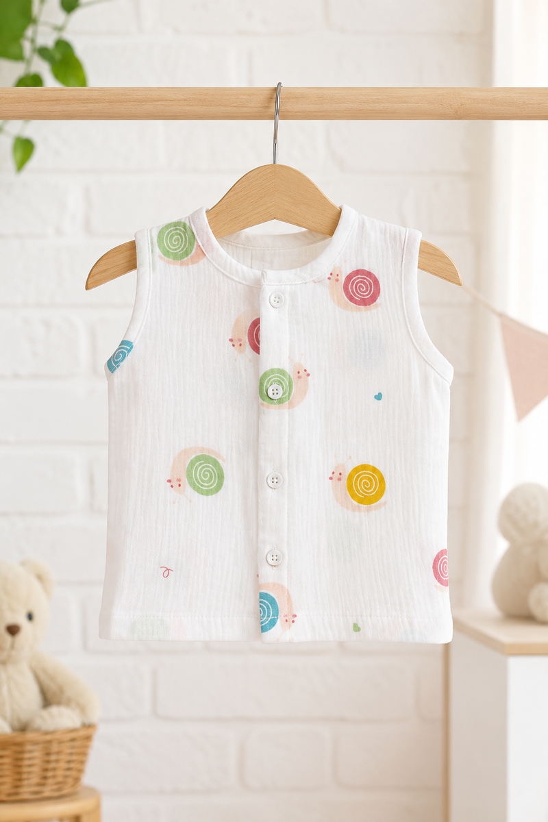 1 Pc Sleeveless Premium Crinkled Muslin Jhabla Vest - Swirl