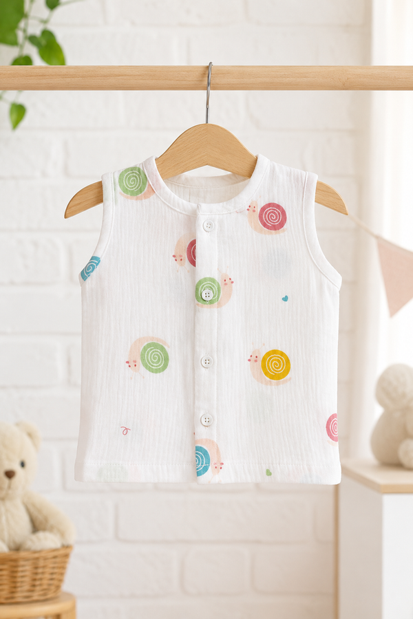 1 Pc Sleeveless Premium Crinkled Muslin Jhabla Vest - Swirl