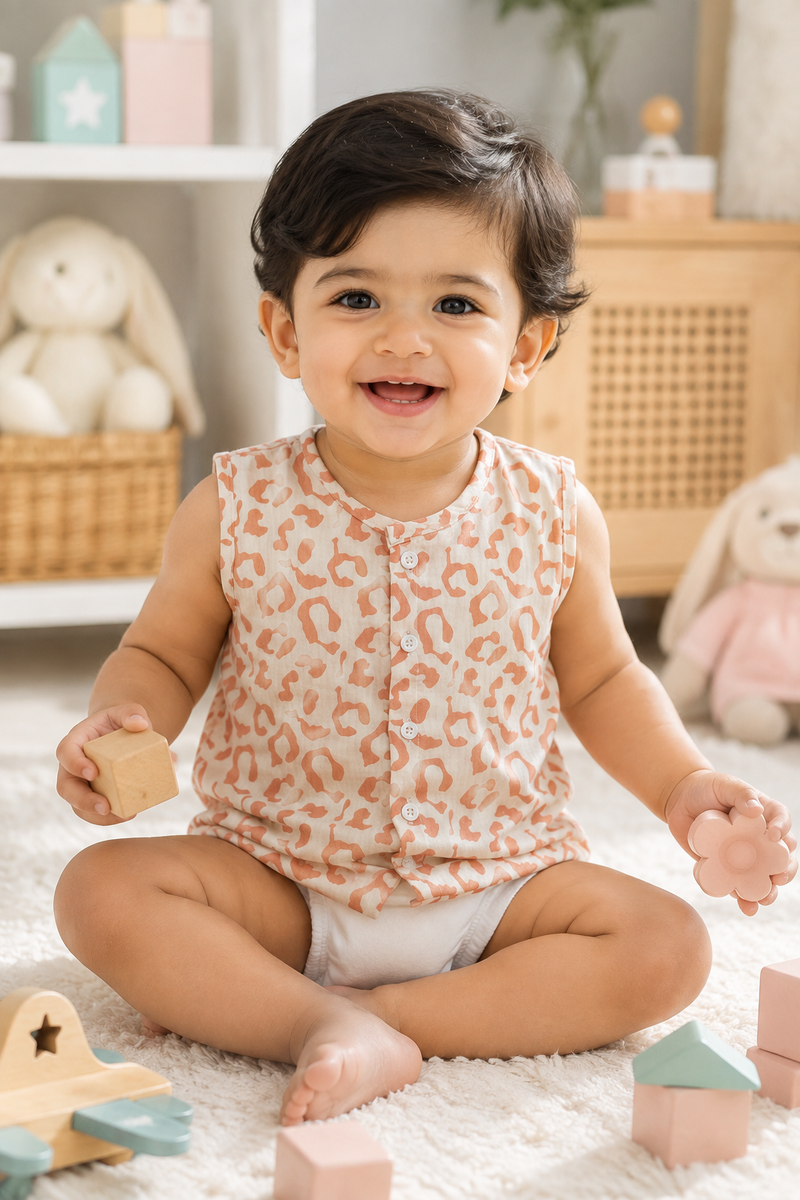 1 Pc Sleeveless Premium Crinkled Muslin Jhabla Vest - Pugmark