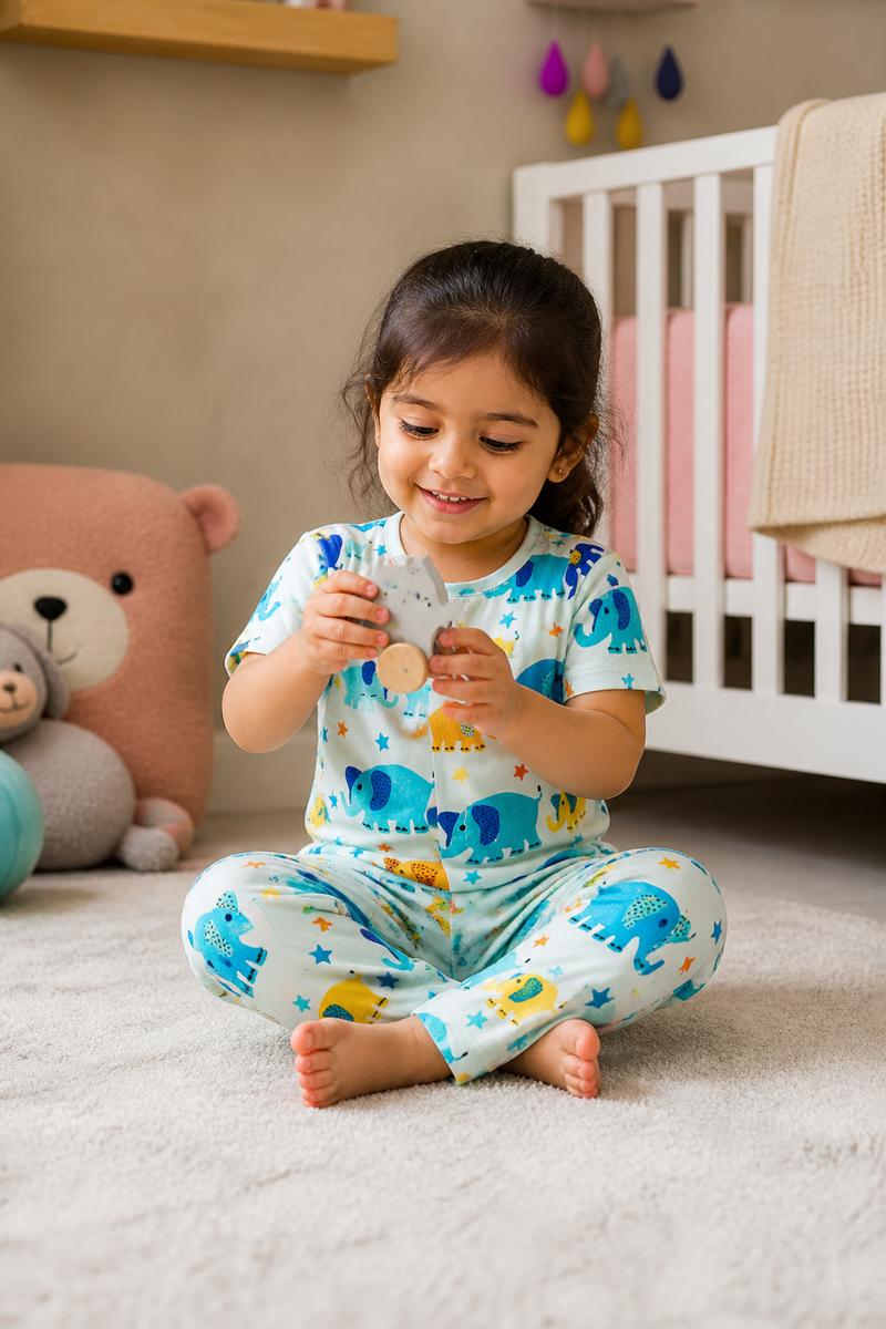 Cute Ellis - 100% Cotton Poplin | Unisex | Half Sleeve Cotton Sets for New Born to 6 Years