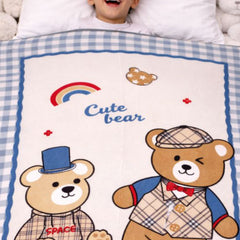 Lightweight Soft Plush Velvet Fleece 2 way Printed Blanket for 1 -7 Year Olds - Cute Bear