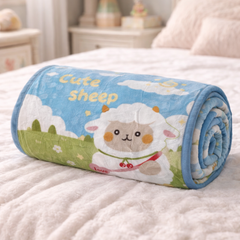 Lightweight Soft Plush Velvet Fleece 2 way Printed Blanket for 1 -7 Year Olds - Cute Sheep