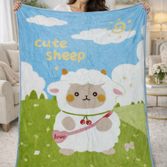 Lightweight Soft Plush Velvet Fleece 2 way Printed Blanket for 1 -7 Year Olds - Cute Sheep
