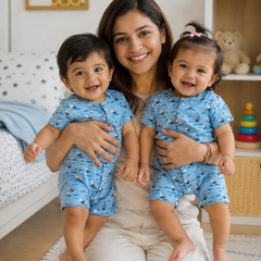 Blue Sail | Short Sleeves | Unisex Romper Bodysuit | 100% Cotton Muslin for 0 to 2 Yrs
