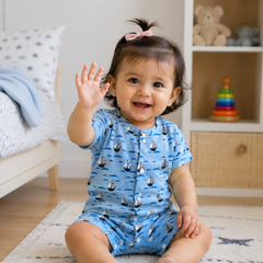 Blue Sail | Short Sleeves | Unisex Romper Bodysuit | 100% Cotton Muslin for 0 to 2 Yrs