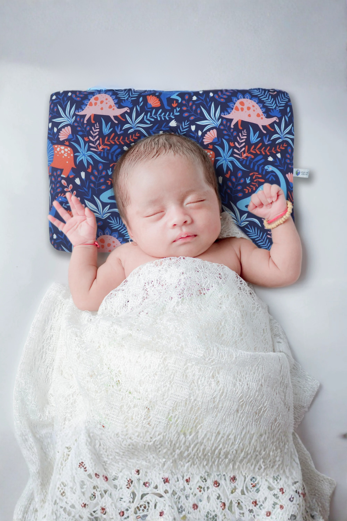 Kradyl Kroft Baby Head Shaping Pillow with 100% Cotton Removable Cover | New Born Pillow for Flat Head Prevention (Happy Dino)