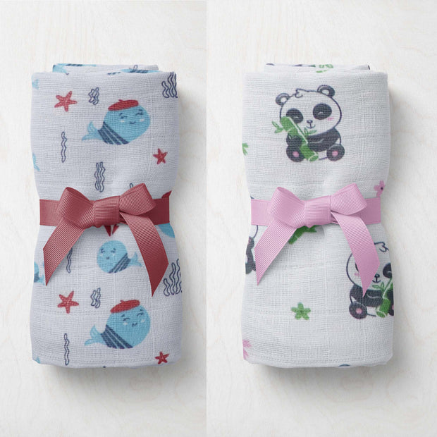 Muslin Dolphin N Panda Swaddle Set of 2