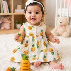 Pineapply Girls Dress | Sleeveless | Premium Crinkled Double Layered Muslin Fabric