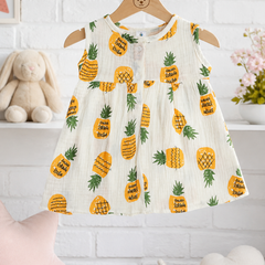 Pineapply Girls Dress | Sleeveless | Premium Crinkled Double Layered Muslin Fabric
