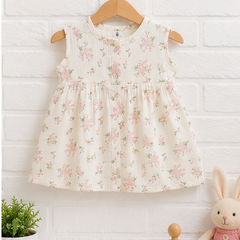 Blossom Girls Dress | Sleeveless | Premium Crinkled Double Layered Muslin Fabric