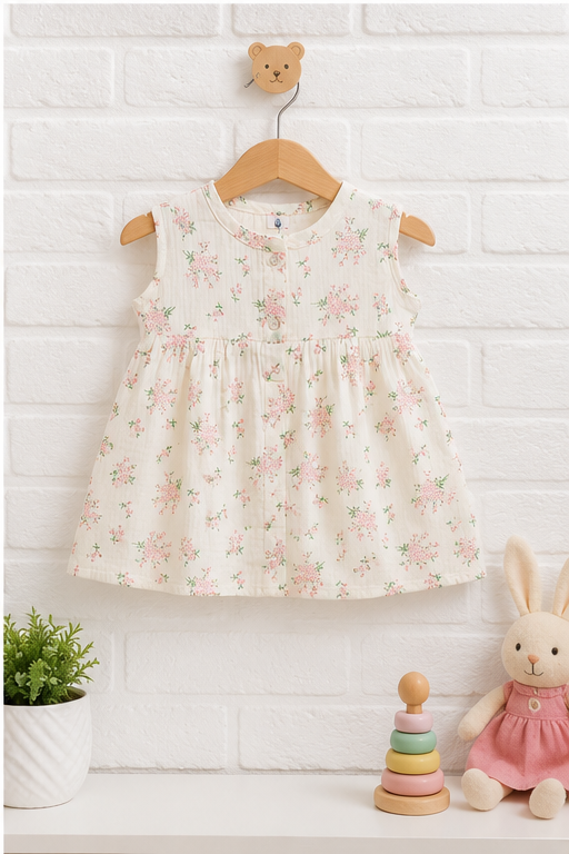 Blossom Girls Dress | Sleeveless | Premium Crinkled Double Layered Muslin Fabric