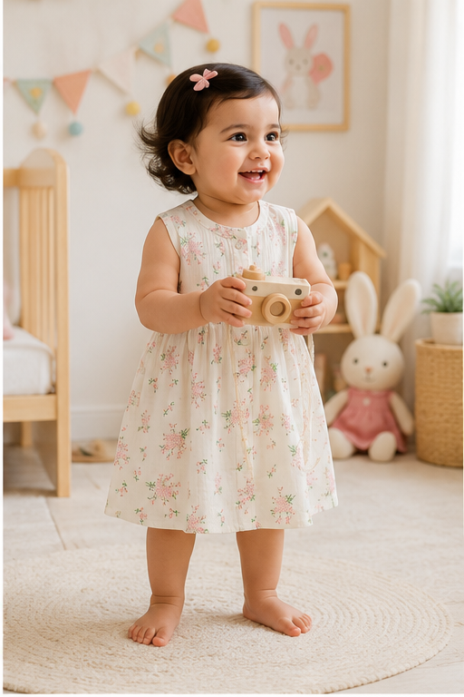 Blossom Girls Dress | Sleeveless | Premium Crinkled Double Layered Muslin Fabric