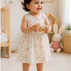 Blossom Girls Dress | Sleeveless | Premium Crinkled Double Layered Muslin Fabric