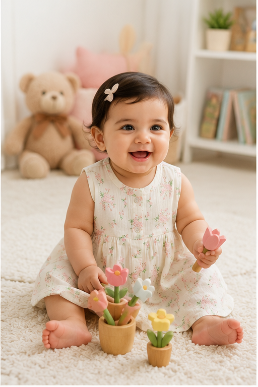 Blossom Girls Dress | Sleeveless | Premium Crinkled Double Layered Muslin Fabric