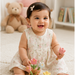Blossom Girls Dress | Sleeveless | Premium Crinkled Double Layered Muslin Fabric