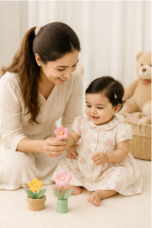 Blossom Girls Dress with Short Sleeves and Cute Collar | Premium Crinkled Double Layered Muslin Fabric