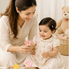 Blossom Girls Dress with Short Sleeves and Cute Collar | Premium Crinkled Double Layered Muslin Fabric