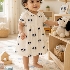 Puppito Dress with Short Sleeves and Cute Collar | Premium Crinkled Double Layered Muslin Fabric