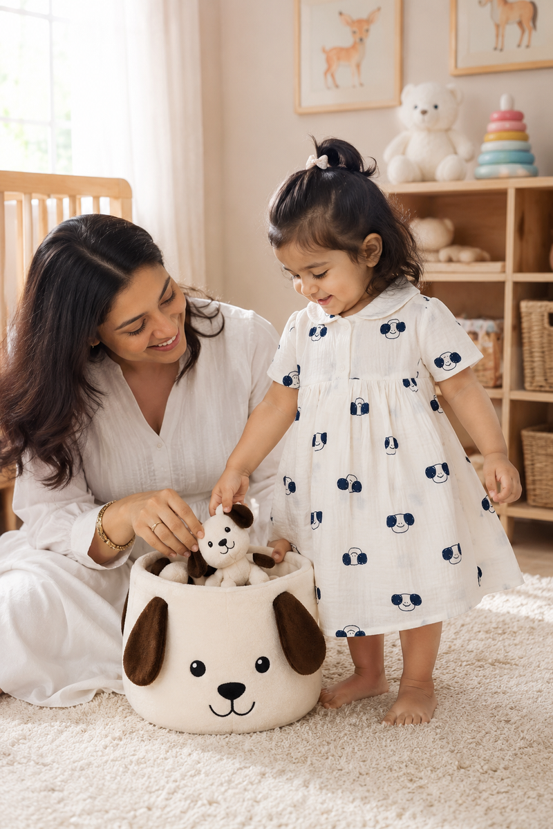 Puppito Dress with Short Sleeves and Cute Collar | Premium Crinkled Double Layered Muslin Fabric