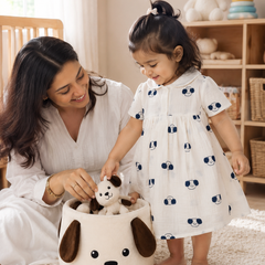 Puppito Dress with Short Sleeves and Cute Collar | Premium Crinkled Double Layered Muslin Fabric
