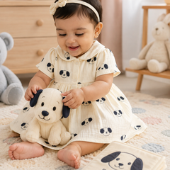 Puppito Dress with Short Sleeves and Cute Collar | Premium Crinkled Double Layered Muslin Fabric