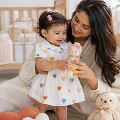 Girls Dress with Short Sleeves and Cute Collar | Premium Crinkled Double Layered Muslin Fabric - Design 12