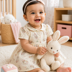 Girls Dress with Short Sleeves and Cute Collar | Premium Crinkled Double Layered Muslin Fabric - Design 2