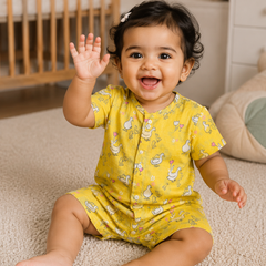 Yellow Duck | Short Sleeves | Unisex Romper Bodysuit | 100% Cotton Muslin for 0 to 2 Yrs