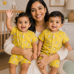 Yellow Duck | Short Sleeves | Unisex Romper Bodysuit | 100% Cotton Muslin for 0 to 2 Yrs