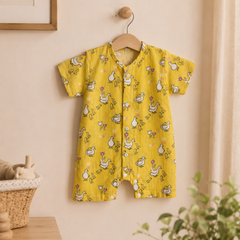 Yellow Duck | Short Sleeves | Unisex Romper Bodysuit | 100% Cotton Muslin for 0 to 2 Yrs