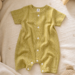 Earth Green | Short Sleeves | Unisex Romper Bodysuit | 100% Cotton Muslin for 0 to 2 Yrs
