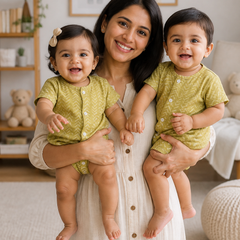 Earth Green | Short Sleeves | Unisex Romper Bodysuit | 100% Cotton Muslin for 0 to 2 Yrs