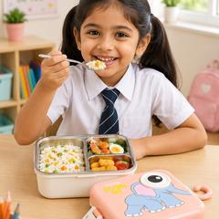 3 Compartent Stainless Steel Insulated Tiffin for School with Spoon, BPA-Free | Leak-Resistant Bento Box with Tray & Container | 800 ml