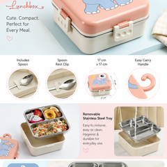 3 Compartent Stainless Steel Insulated Tiffin for School with Spoon, BPA-Free | Leak-Resistant Bento Box with Tray & Container | 800 ml
