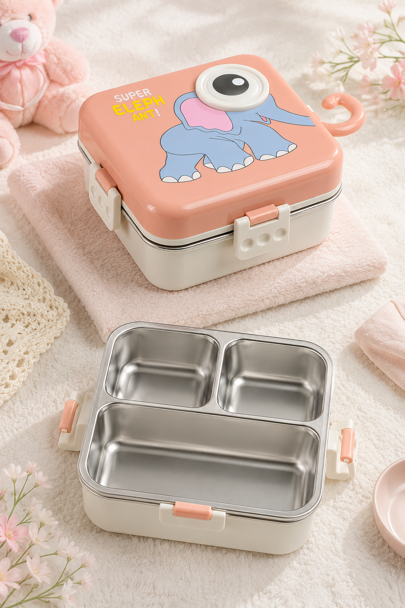 3 Compartent Stainless Steel Insulated Tiffin for School with Spoon, BPA-Free | Leak-Resistant Bento Box with Tray & Container | 800 ml