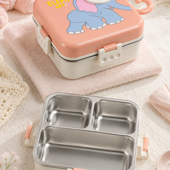 3 Compartent Stainless Steel Insulated Tiffin for School with Spoon, BPA-Free | Leak-Resistant Bento Box with Tray & Container | 800 ml